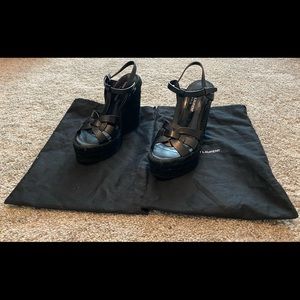 Saint Laurent Tribute Leather Platform Espadrille Sandal Size 7